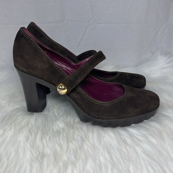 Coach Lilas Brown Suede Platform Mary Jane Heels Sz 7.5 - Picture 4 of 5